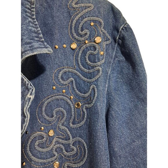 Vintage 80s Rhinestone Embellished Denim Jacket S by Gabby & Claudia - Picture 2 of 8